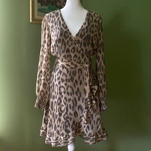 Bar III Animal Print Ruffled Wrap Dress sz S